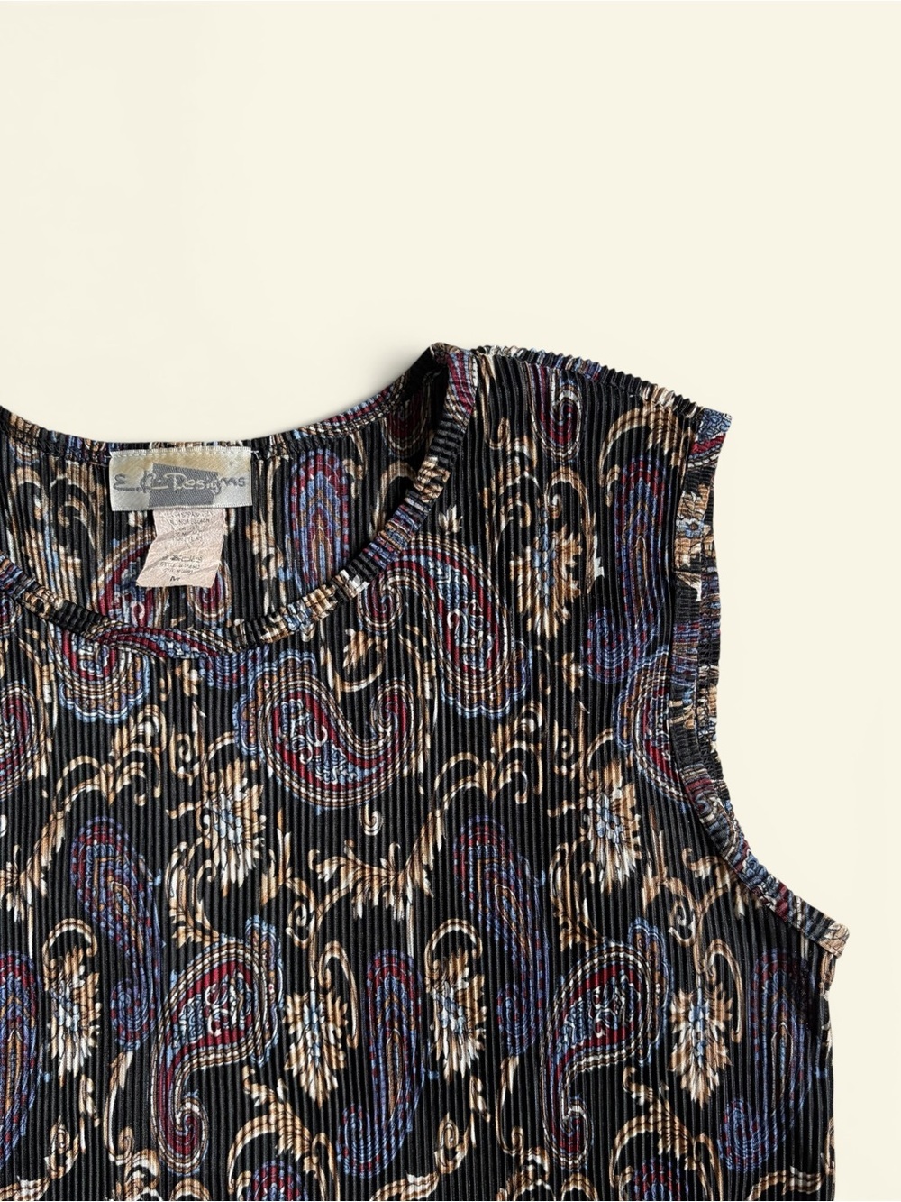 Vintage E.R. Designs Paisley Plisse Pleated Tank Top Women's Medium Y2K Black - Picture 2 of 7